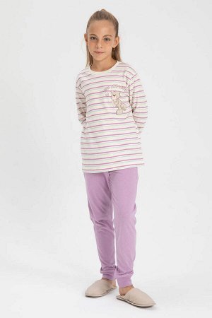 Пижамный комплект в полоску с длинными рукавами для девочки