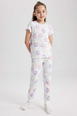 DEFACTO Пижамный комплект с короткими рукавами и рисунком для девочки