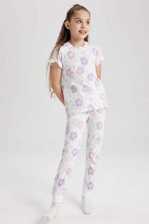 DEFACTO Пижамный комплект с короткими рукавами и рисунком для девочки