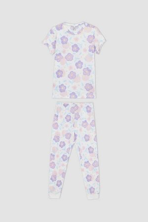 Пижамный комплект с короткими рукавами и рисунком для девочки