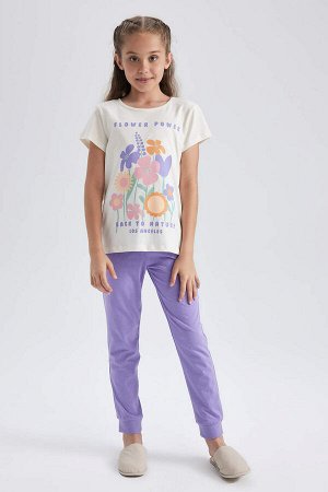 Пижамный комплект с короткими рукавами и принтом для девочек