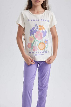 DEFACTO Пижамный комплект с короткими рукавами и принтом для девочек