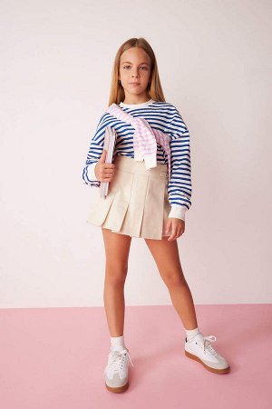 Полосатая футболка из чесаного хлопка для девочек с круглым вырезом и длинными рукавами
