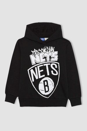 Толстовка из плотной ткани с капюшоном для мальчиков НБА Brooklyn Nets стандартной посадки