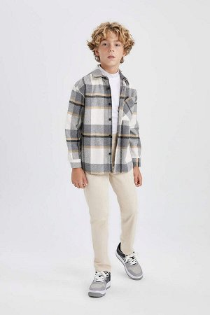 DEFACTO Фланелевая рубашка оверсайз для мальчика в клетку с длинными рукавами