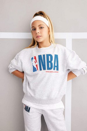 Толстовка свободного кроя с круглым вырезом и надписью NBA для девочек