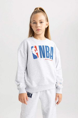 Толстовка свободного кроя с круглым вырезом и надписью NBA для девочек