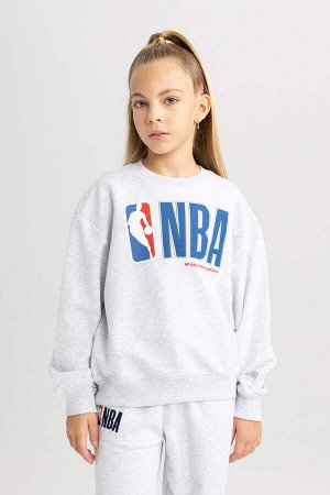 Толстовка свободного кроя с круглым вырезом и надписью NBA для девочек
