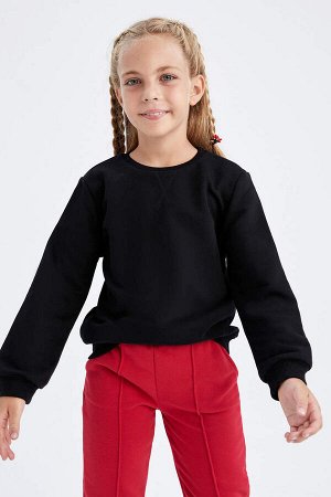 Черный школьный свитшот с круглым вырезом для девочек