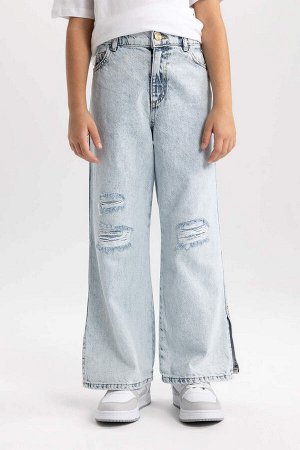 Широкие брюки с рваными деталями для девочек