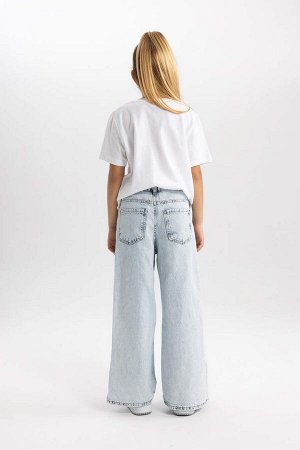 Широкие брюки с рваными деталями для девочек