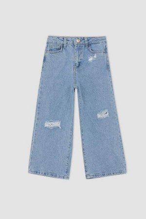 Рваные широкие джинсовые брюки для девочек из переработанного материала