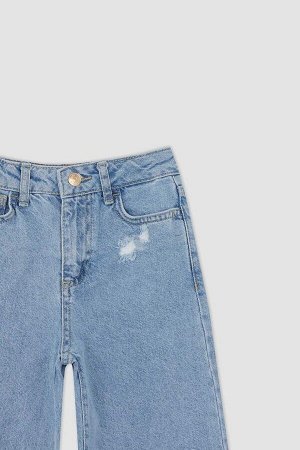 Рваные широкие джинсовые брюки для девочек из переработанного материала