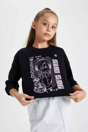 Укороченная футболка с круглым вырезом для девочек из чесаного хлопка с длинными рукавами