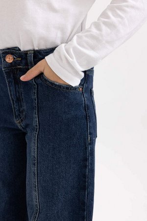 Широкие джинсовые брюки с отворотами для девочек