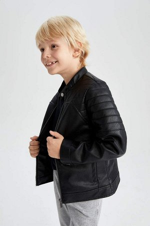 Пальто из искусственной кожи на подкладке из чесаного хлопка для мальчика