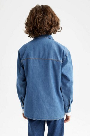 Классная джинсовая рубашка обычного кроя с длинными рукавами для мальчика