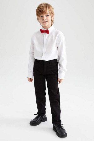 DEFACTO Белая рубашка с длинным рукавом для мальчика, комплект из 2 красных галстуков-бабочек