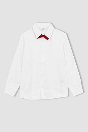 DEFACTO Белая рубашка с длинным рукавом для мальчика, комплект из 2 красных галстуков-бабочек