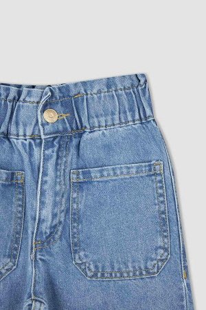 Джинсовые брюки с напуском для девочек, облегающие талию в бумажном пакете
