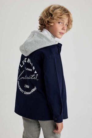 DEFACTO Габардиновая рубашка оверсайз с капюшоном и длинными рукавами для мальчика