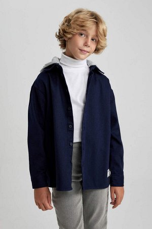 Габардиновая рубашка оверсайз с капюшоном и длинными рукавами для мальчика