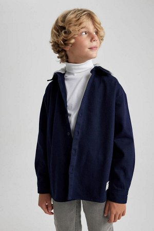 DEFACTO Габардиновая рубашка оверсайз с капюшоном и длинными рукавами для мальчика