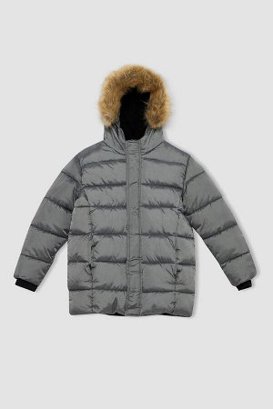 Водоотталкивающее пальто со съемным меховым капюшоном и флисовой подкладкой для мальчиков
