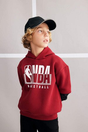 Толстовка свободного кроя с капюшоном и надписью NBA для мальчиков