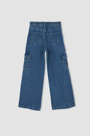 Широкие джинсовые брюки с карманами-карго для девочек