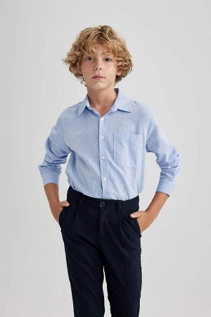 DEFACTO Синяя оксфордская школьная рубашка с длинным рукавом для мальчика