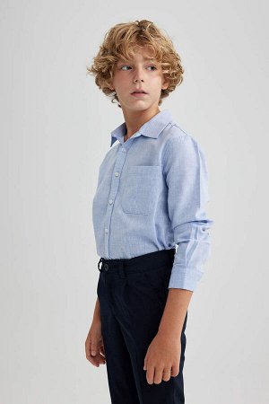 Синяя оксфордская школьная рубашка с длинным рукавом для мальчика