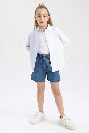 Джинсовые шорты с эластичной резинкой на талии и поясом для девочек в бумажном пакете
