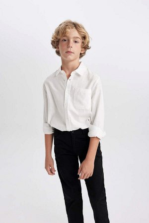 DEFACTO Белая оксфордская школьная рубашка с длинным рукавом для мальчика