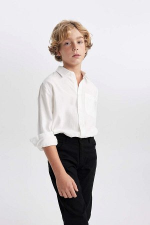 Белая оксфордская школьная рубашка с длинным рукавом для мальчика