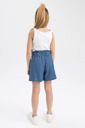 Джинсовые шорты с эластичной резинкой на талии и поясом для девочек в бумажном пакете