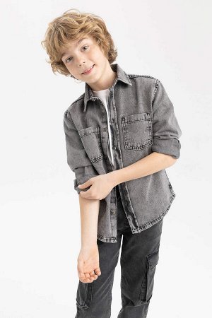 DEFACTO Джинсовая рубашка оверсайз с длинным рукавом для мальчика