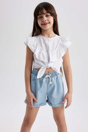 Джинсовые шорты свободного покроя с эластичной резинкой на талии для девочек