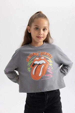 Футболка из чесаного хлопка с длинными рукавами и круглым вырезом для девочек Rolling Stones