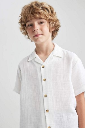 Базовая хлопковая муслиновая рубашка с короткими рукавами для мальчика