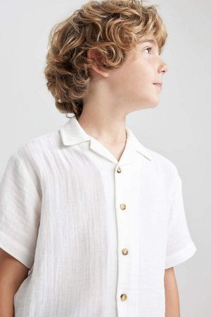 DEFACTO Базовая хлопковая муслиновая рубашка с короткими рукавами для мальчика