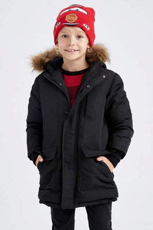 Длинное пальто с водоотталкивающим покрытием и флисовой подкладкой с капюшоном для мальчиков