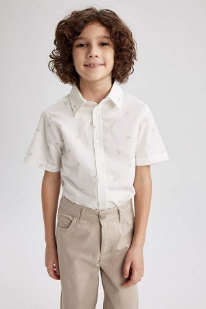 DEFACTO Рубашка из поплина с рисунком для мальчика с коротким рукавом