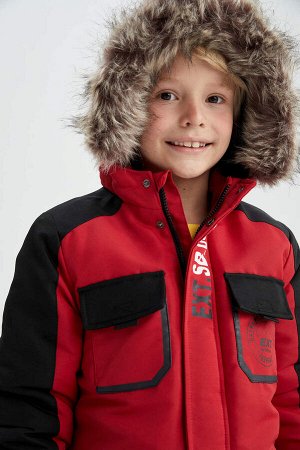 Пальто из искусственного меха с капюшоном на флисовой подкладке для мальчика