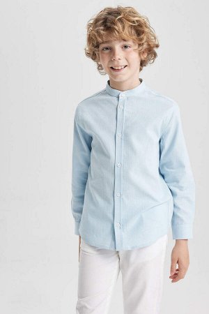 Текстурированная рубашка с длинным рукавом для мальчика с высоким воротником