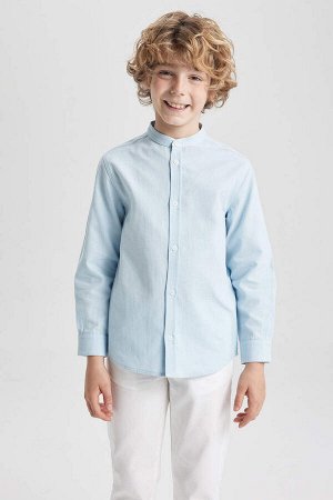 DEFACTO Текстурированная рубашка с длинным рукавом для мальчика с высоким воротником