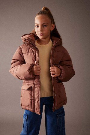 DEFACTO Пальто с капюшоном для девочек на флисовой подкладке