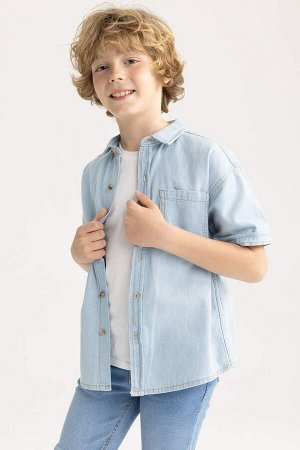 Джинсовая рубашка оверсайз с коротким рукавом для мальчика