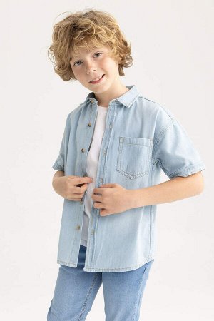 Джинсовая рубашка оверсайз с коротким рукавом для мальчика