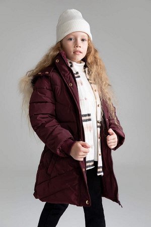DEFACTO Длинное пальто с капюшоном на подкладке из искусственного меха для девочек